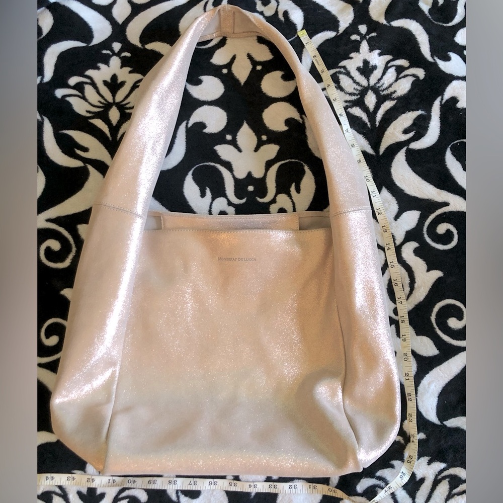 Monserat De Lucca Genuine Leather Rose Gold Sparkling Hobo Bag
